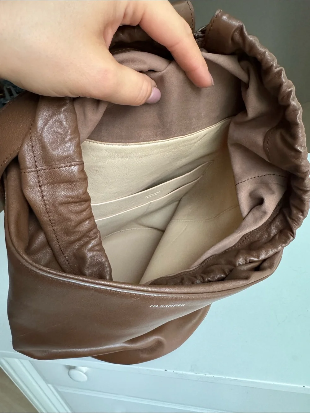Jil Sander Brown Leather Bucket Bag